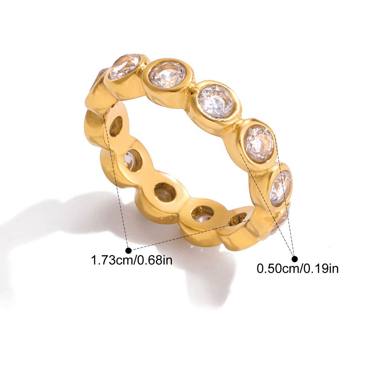 Vintage Concentric Shell Bezel Ring — Round Bezel Eternity Band · Gold