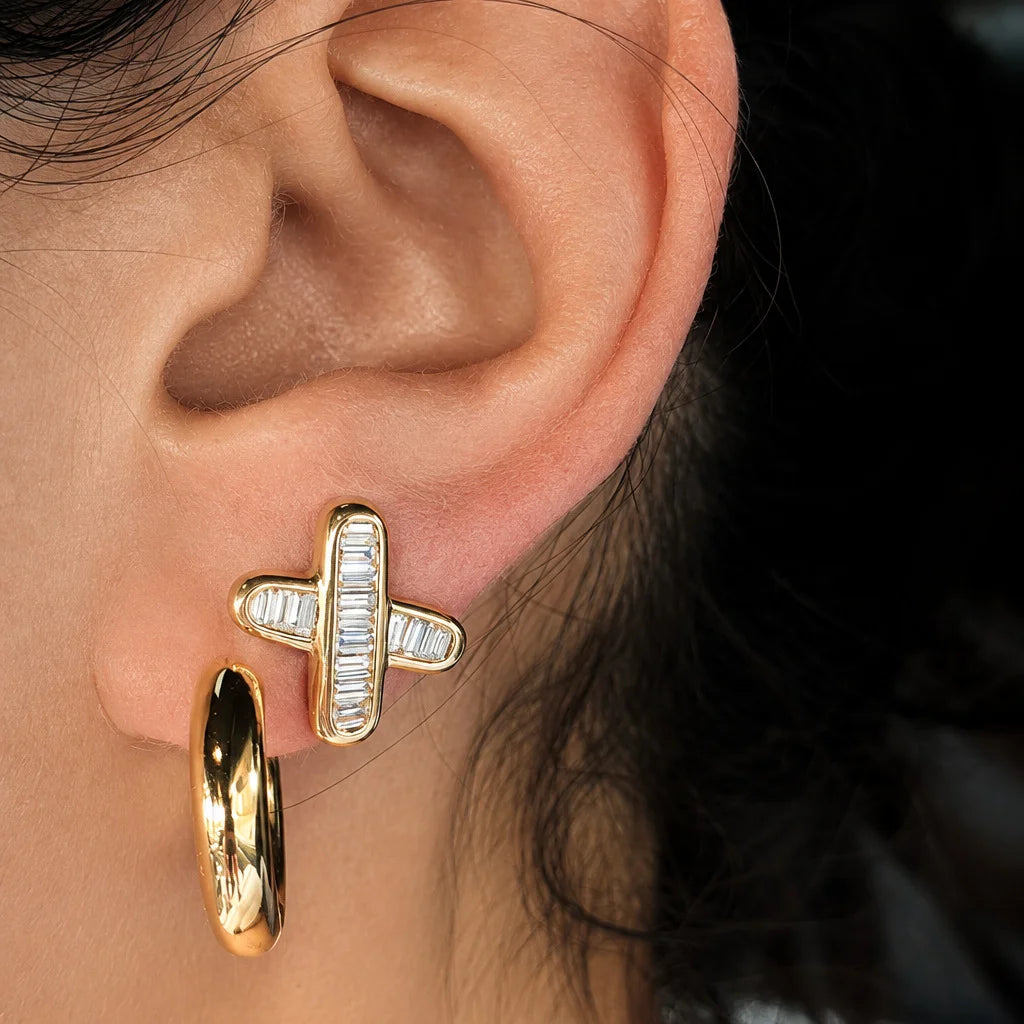 Geometric Baguette Stud Earrings — view 2