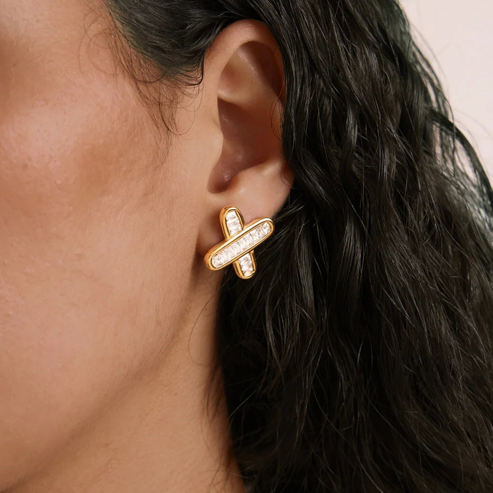 Geometric Baguette Stud Earrings — view 3