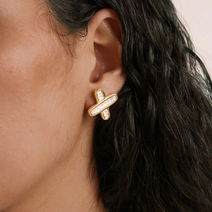 Geometric Baguette Stud Earrings — view 3