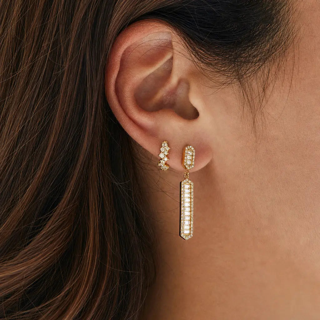 Baguette Hexagon Drop Earrings — view 2