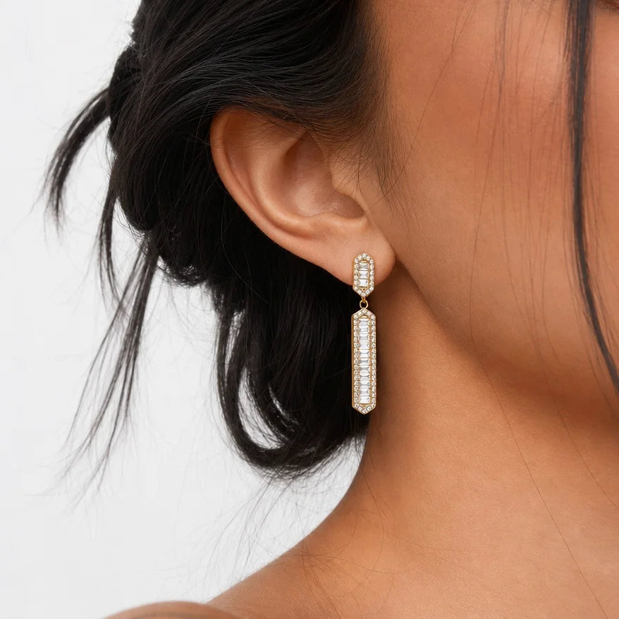 Baguette Hexagon Drop Earrings — view 3