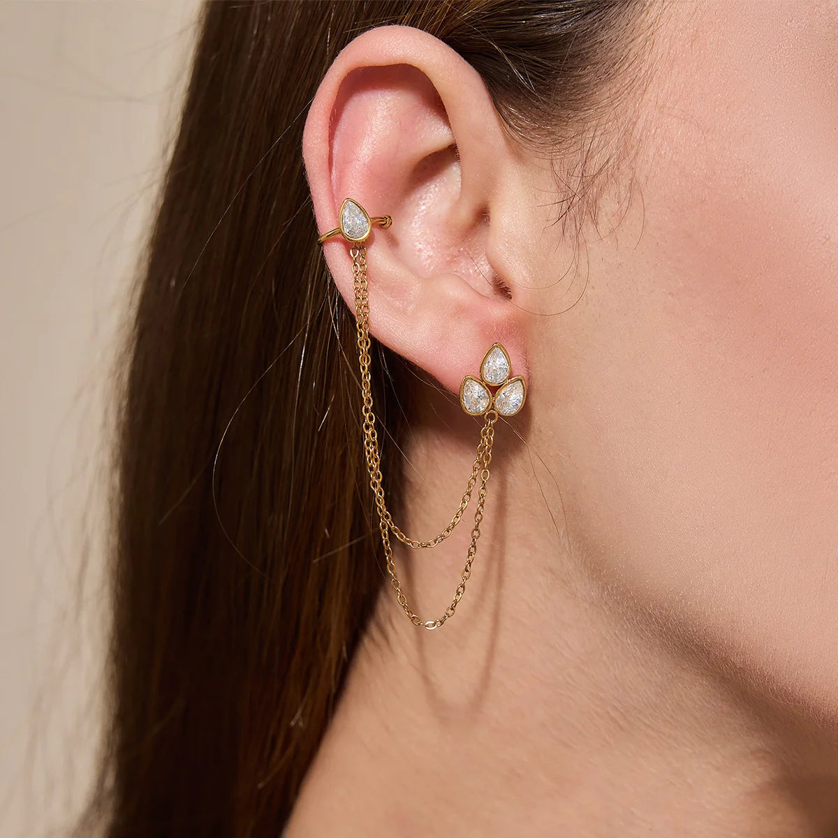 Teardrop Chain Cuff Earrings — view 3