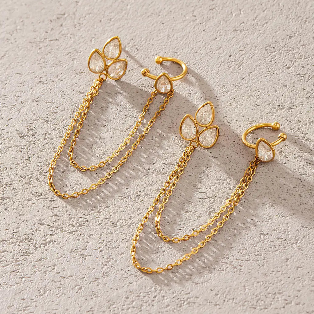 Teardrop Chain Cuff Earrings
