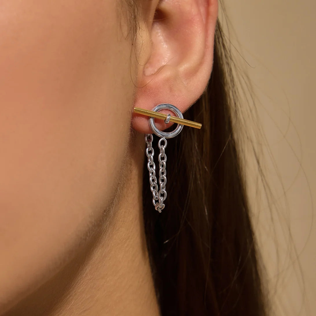 Two Tone Geometric Bar Drop Earrings — view 3