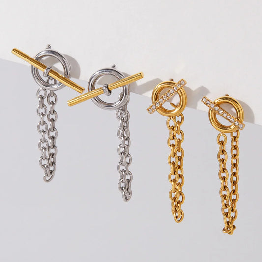 Two Tone Geometric Bar Drop Earrings