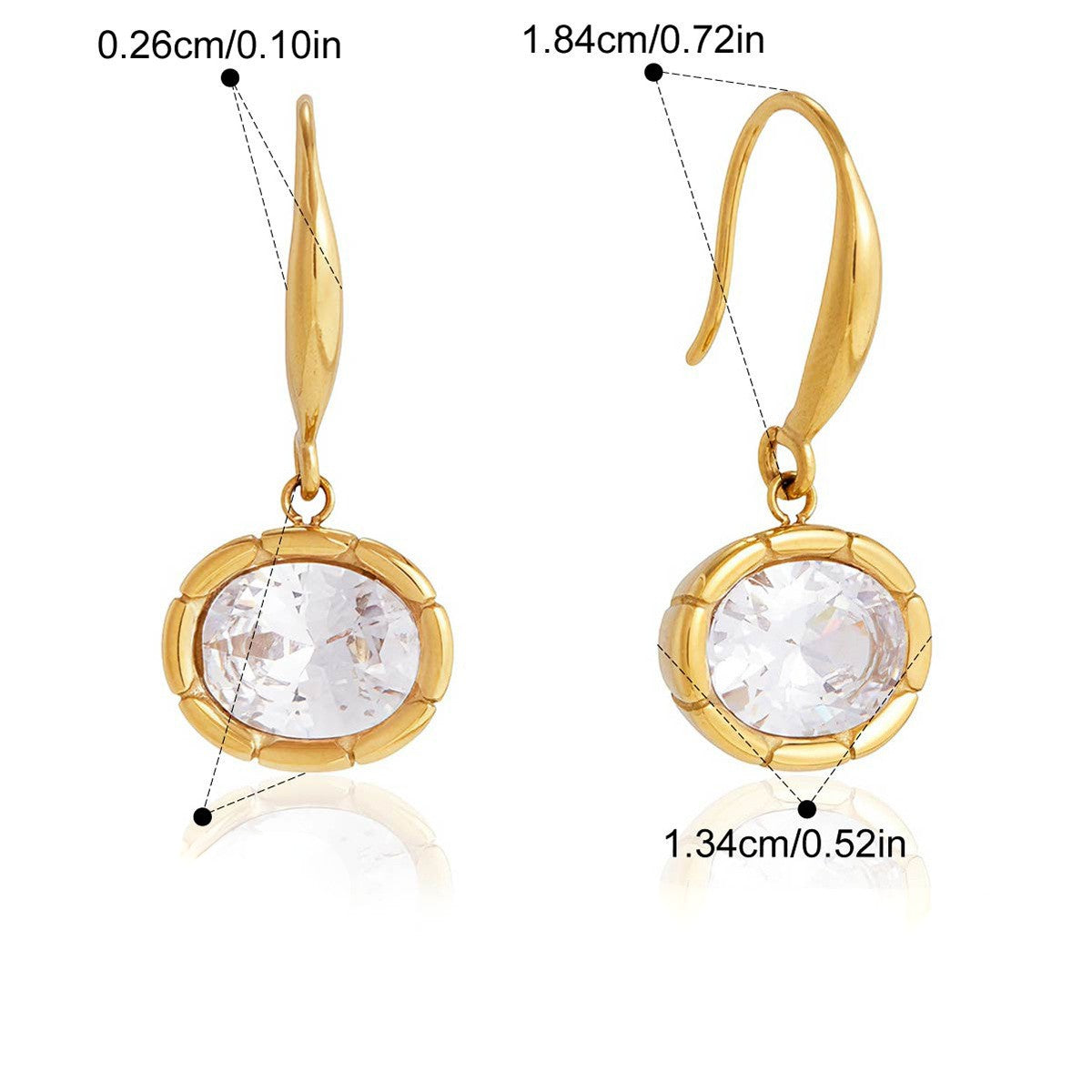 Geometric CZ Drop Earrings — Oval Segment Drop · Gold