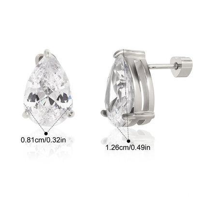 Geometric Faceted Earrings — Pear Cut CZ Stud · Silver