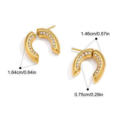 Geometric Pave Earrings — Crescent Pave Stud · Gold