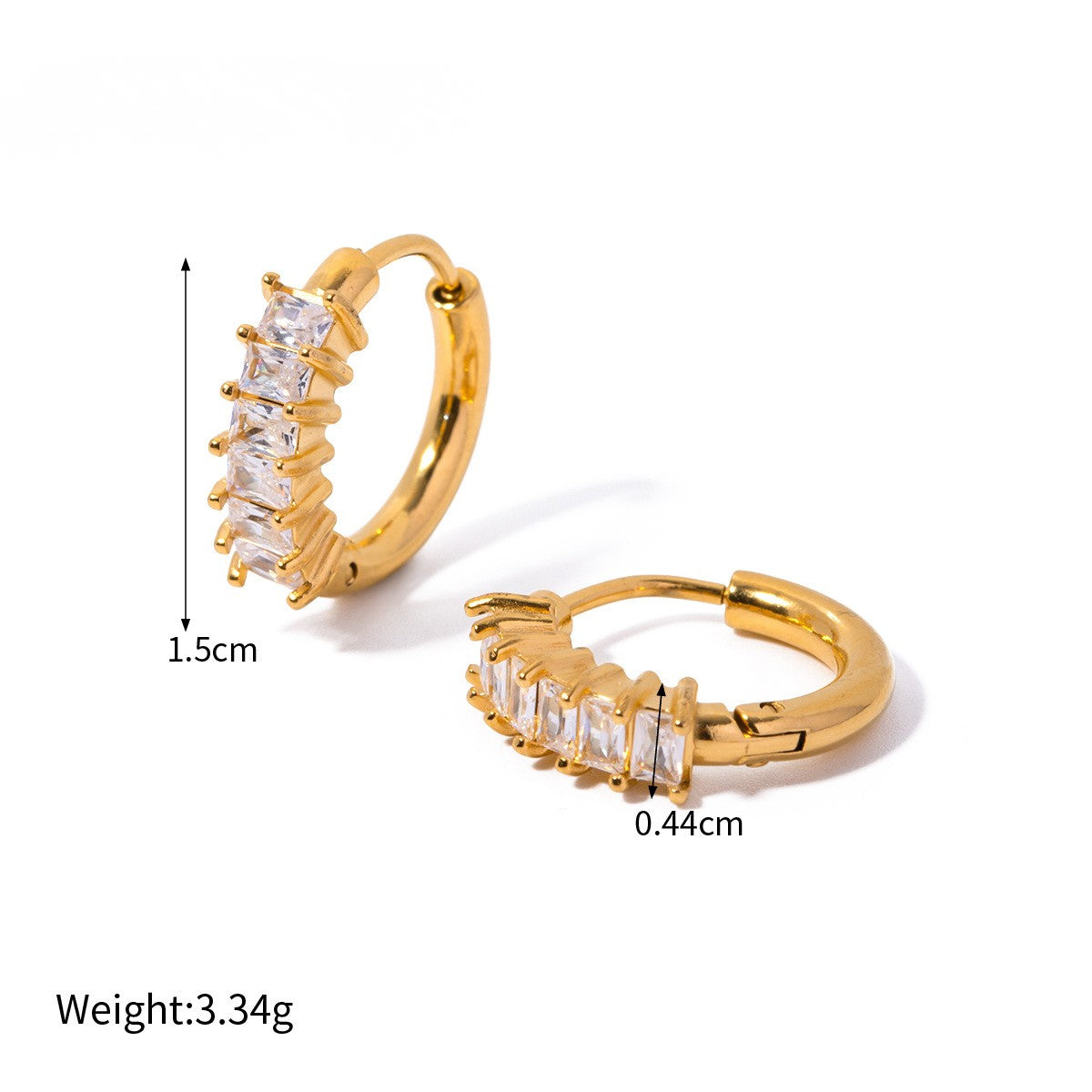 Geometric Pave Earrings — Baguette Huggie Hoop · Gold