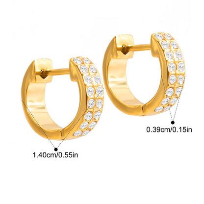 Geometric Pave Earrings — Round Pave Huggie · Gold