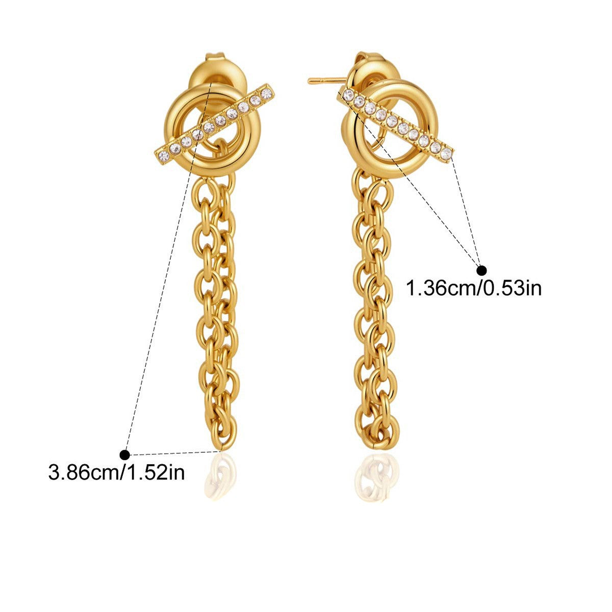 Two Tone Geometric Bar Drop Earrings — Crystal Bar Tassel Drop · Gold