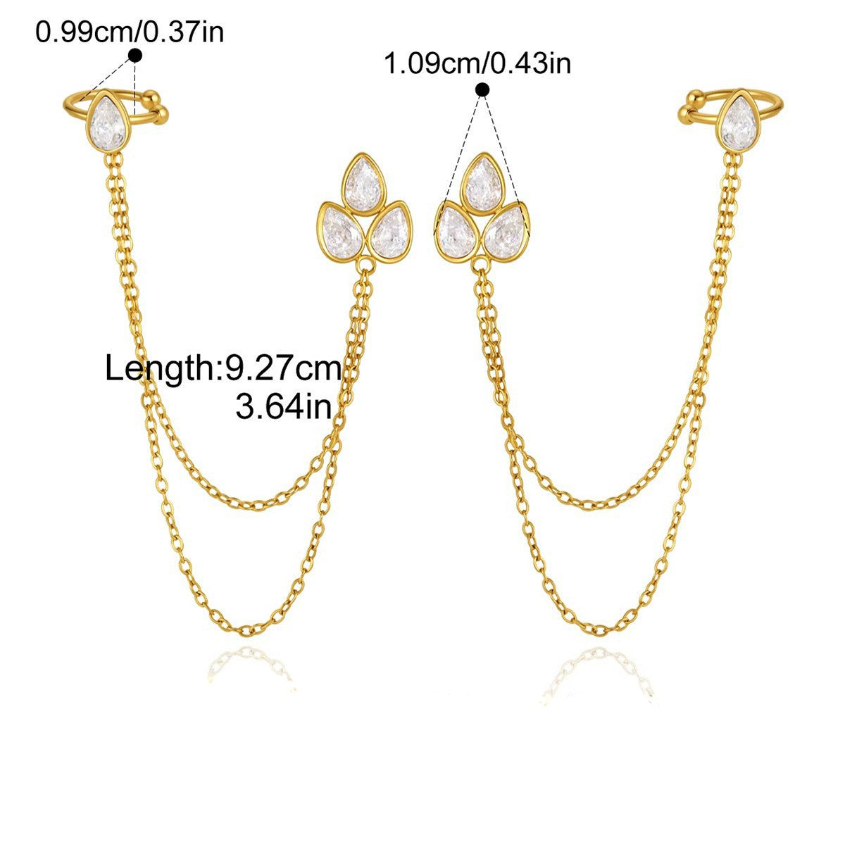 Teardrop Chain Cuff Earrings — Teardrop CZ Chain Cuff · Gold