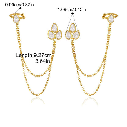 Teardrop Chain Cuff Earrings — Teardrop CZ Chain Cuff · Gold