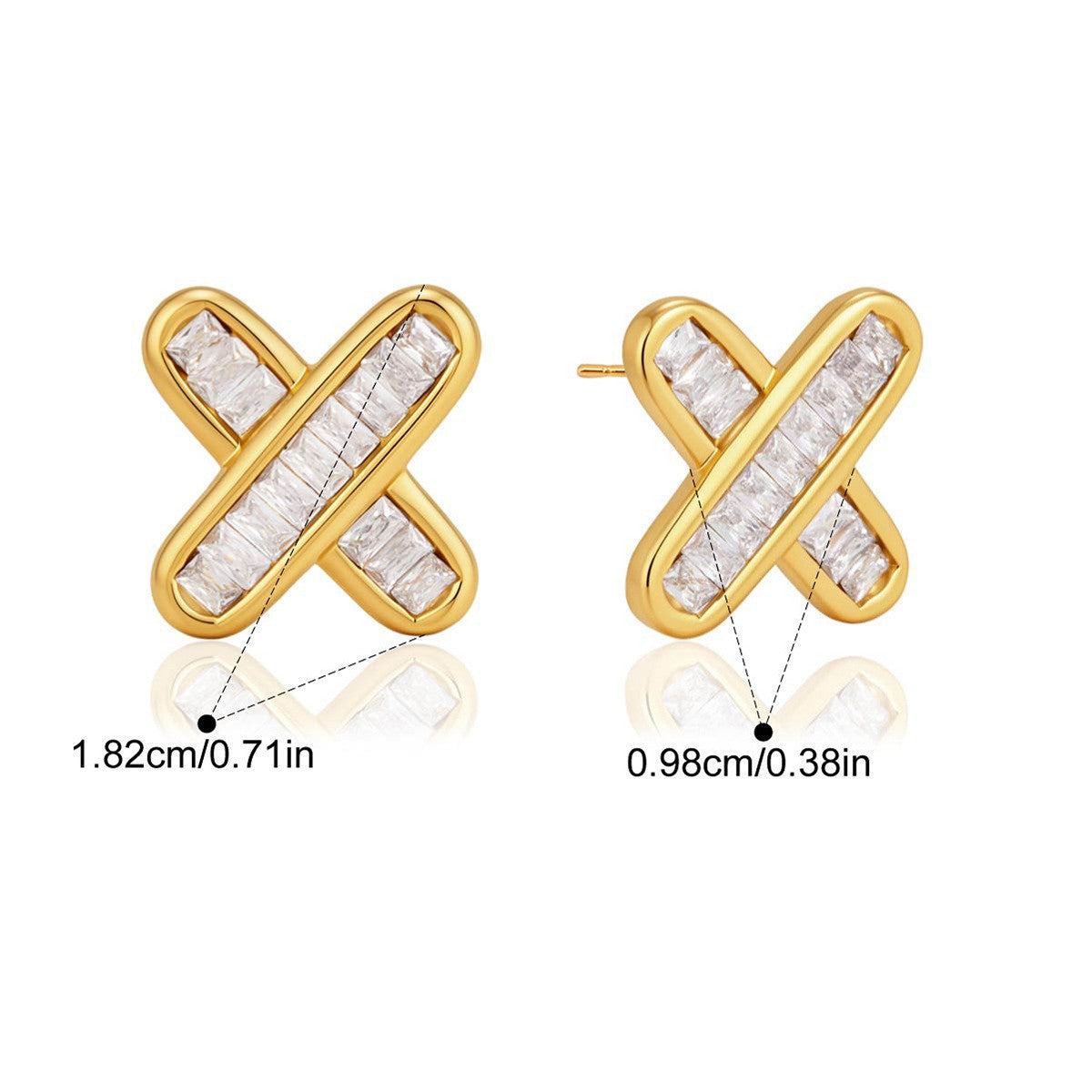 Geometric Baguette Stud Earrings — Baguette X Studs · Gold