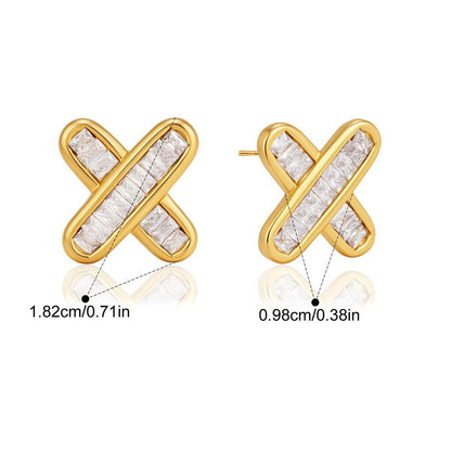 Geometric Baguette Stud Earrings — Baguette X Studs · Gold