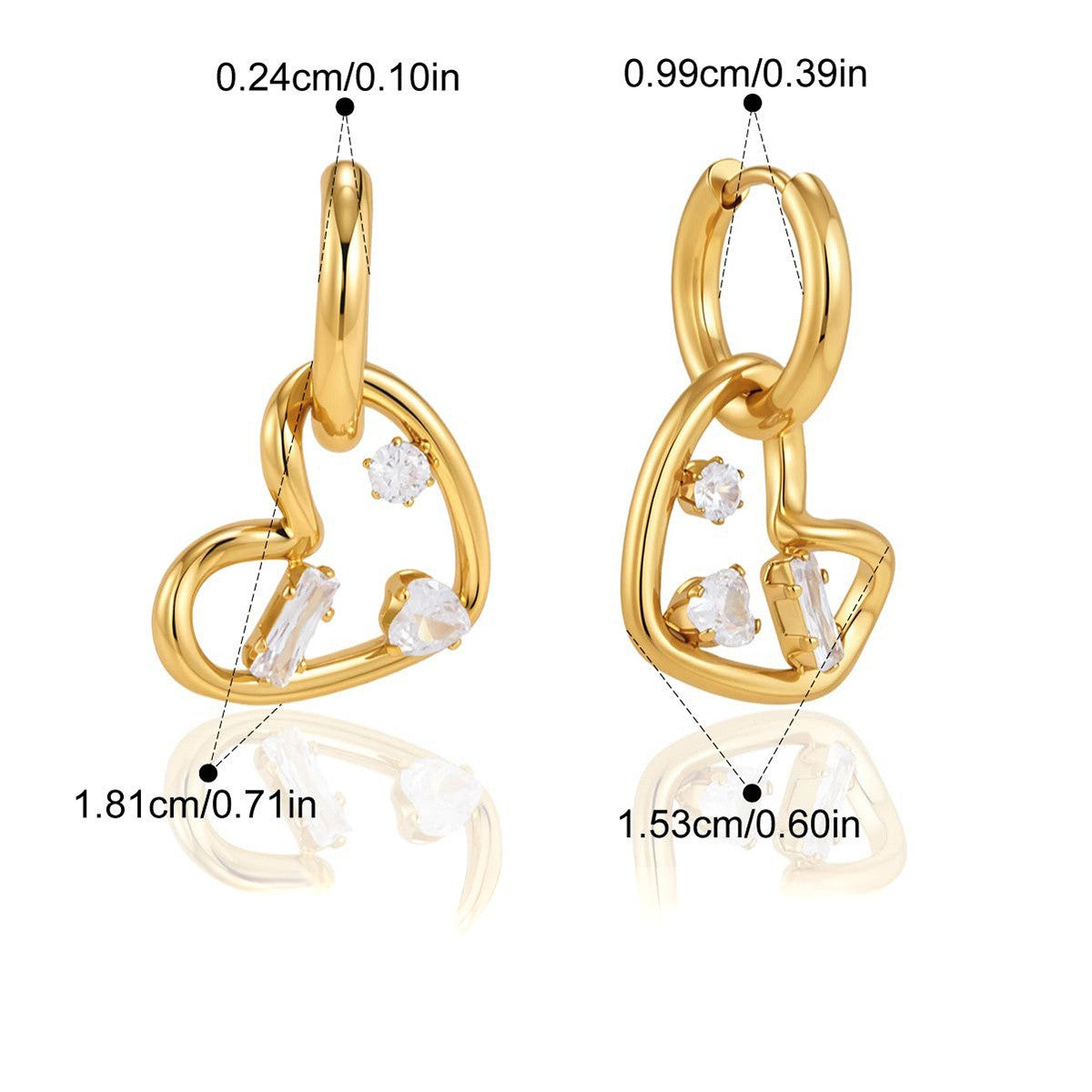Chunky Teardrop Earrings — Heart Crystal Drop · Gold