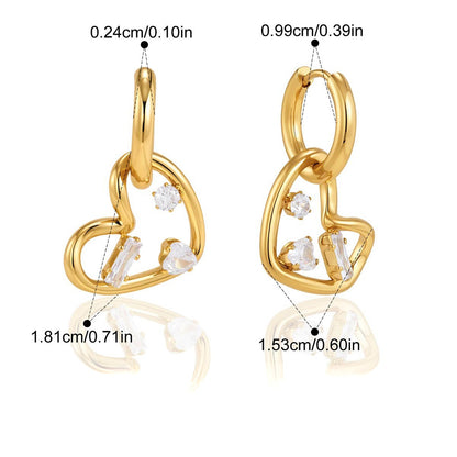 Chunky Teardrop Earrings — Heart Crystal Drop · Gold