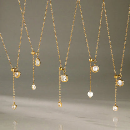 Geometric CZ Lariat Necklace