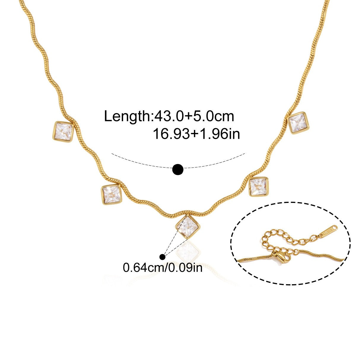 Twisted Chain Necklace — Square Stone Twisted Chain · Gold