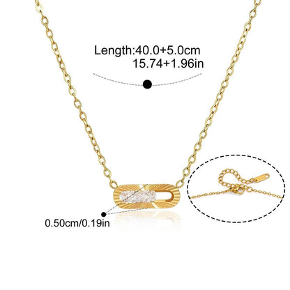 Geometric Inlay Necklace — Pave Crystal Oval · Gold