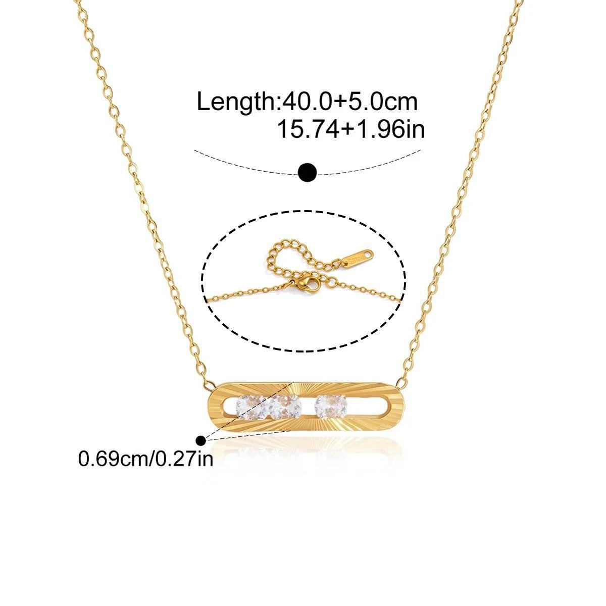 Geometric Inlay Necklace — Triple Stone Paperclip · Gold