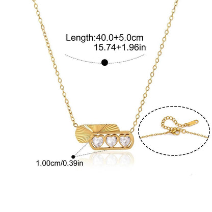 Geometric Inlay Necklace — Heart Trio Sunburst · Gold