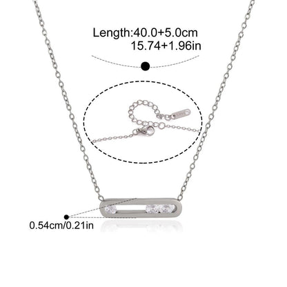 Geometric Inlay Necklace — Oval Bar Pendant · Silver