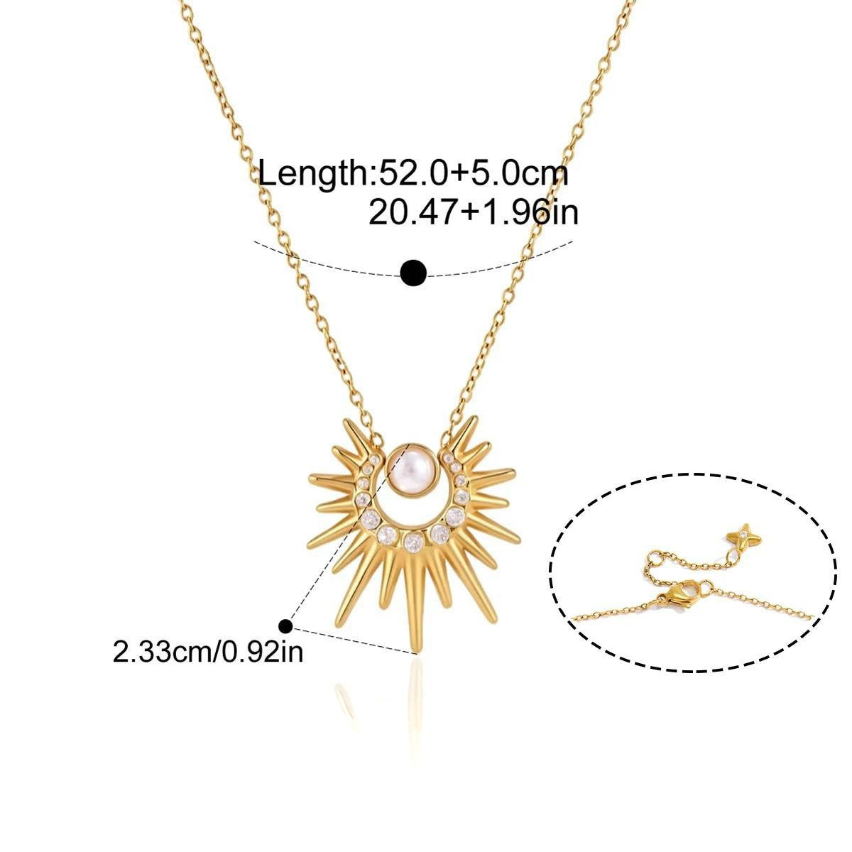 Celestial Pendant Necklace — Sunburst Moon Pendant · Gold