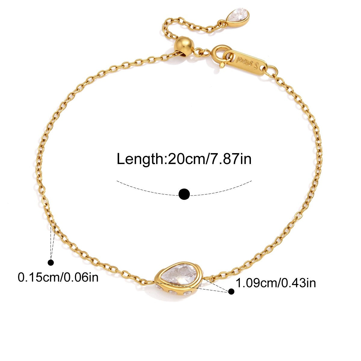 Vintage Pearl Charm Bracelet — Teardrop Crystal Charm · Gold