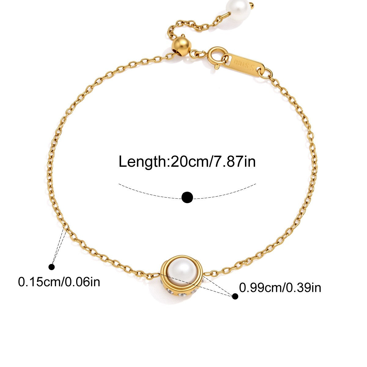 Vintage Pearl Charm Bracelet — Round Pearl Charm · Gold