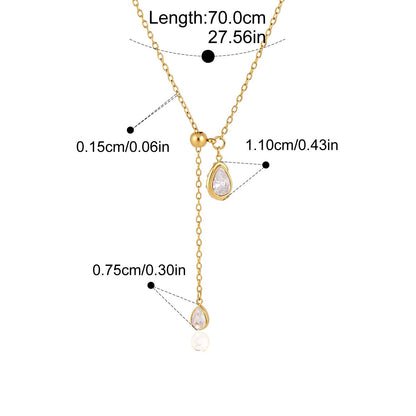 Geometric CZ Lariat Necklace — Teardrop Crystal Lariat · Gold