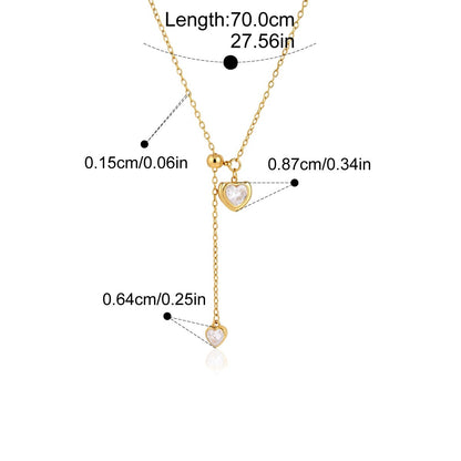 Geometric CZ Lariat Necklace — Heart Crystal Lariat · Gold