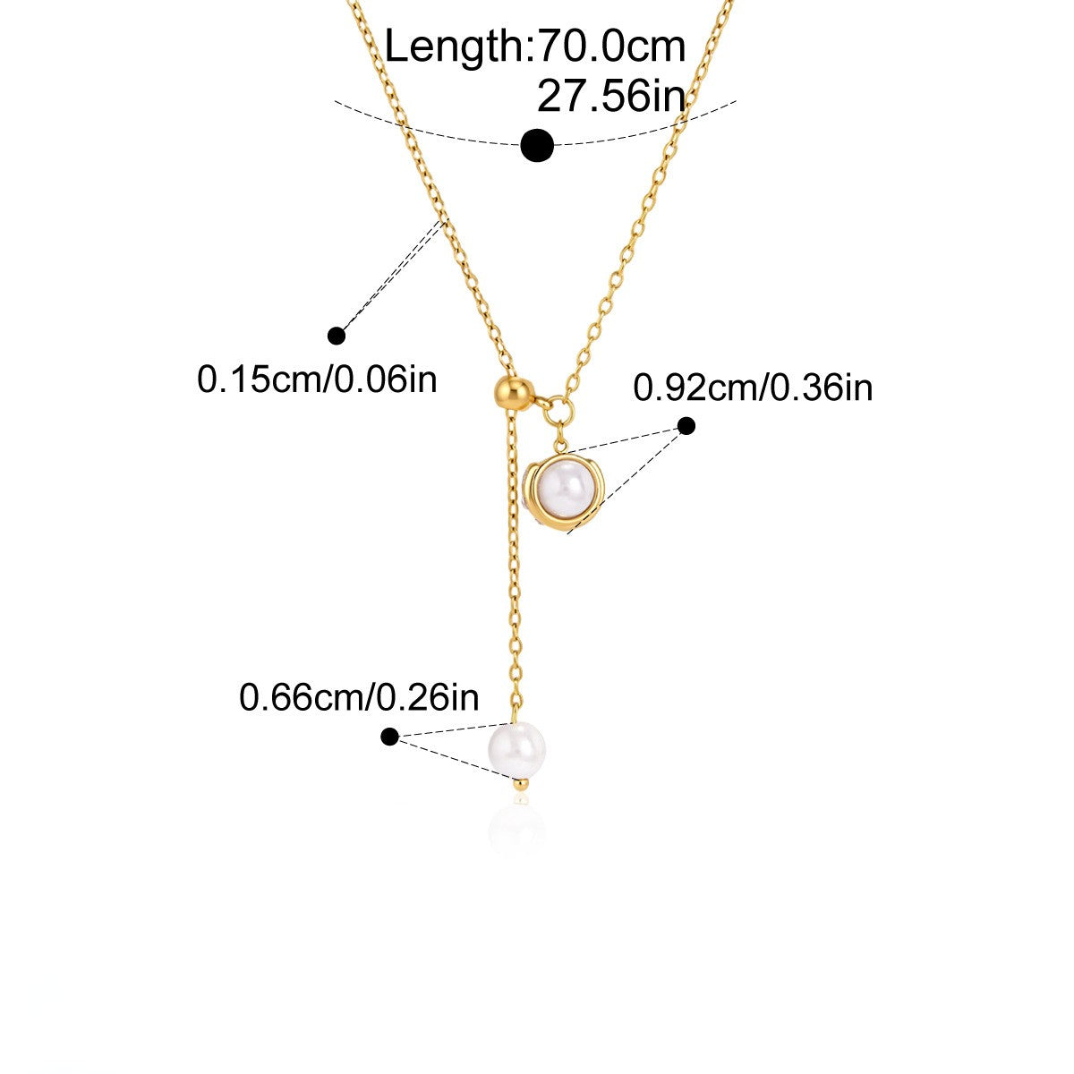 Geometric CZ Lariat Necklace — Round Pearl Lariat · Gold