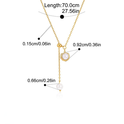 Geometric CZ Lariat Necklace — Round Pearl Lariat · Gold