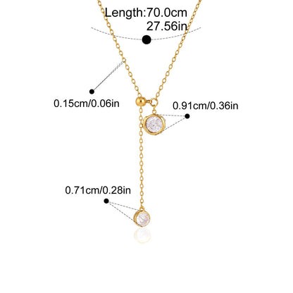Geometric CZ Lariat Necklace — Round CZ Lariat · Gold
