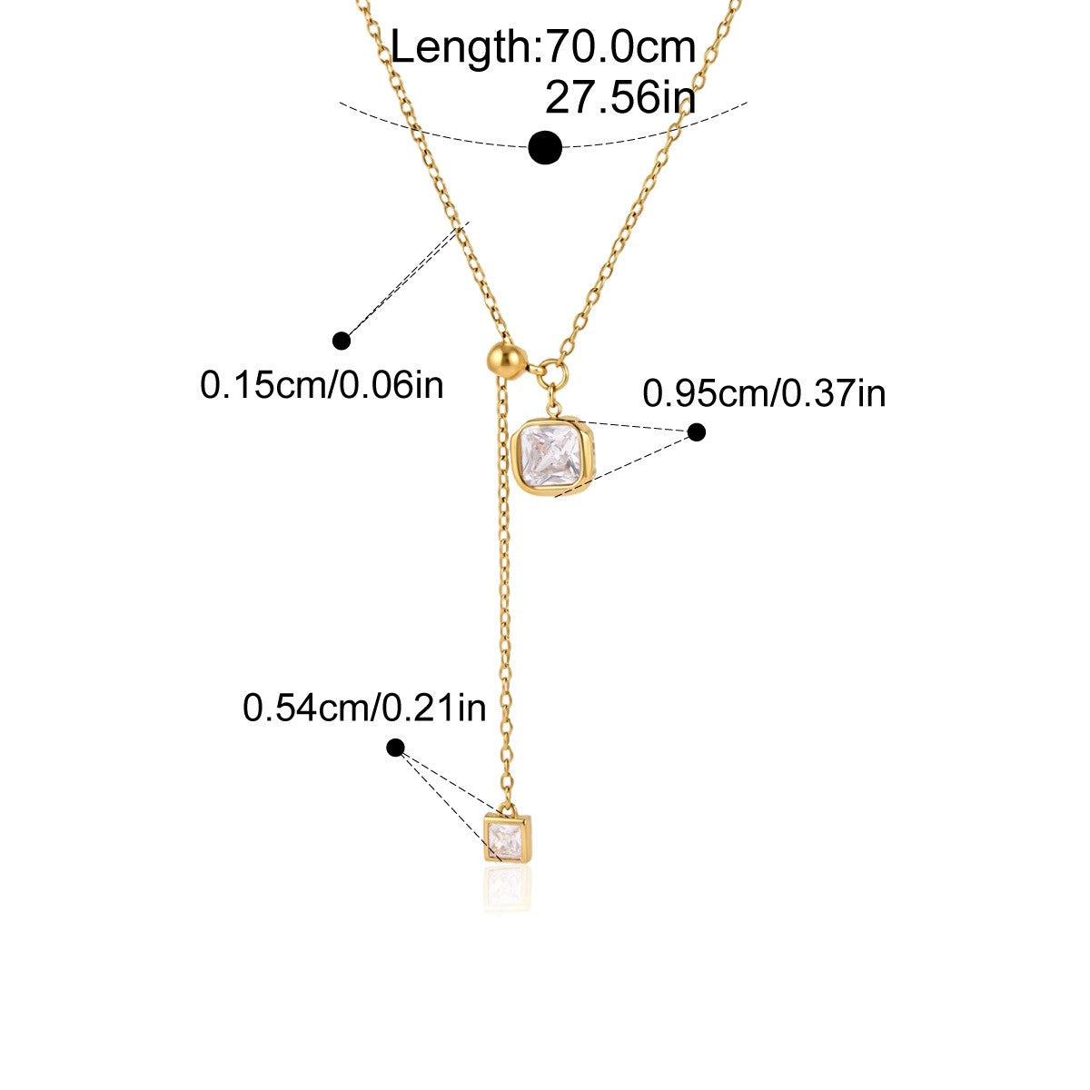 Geometric CZ Lariat Necklace — Square CZ Lariat · Gold