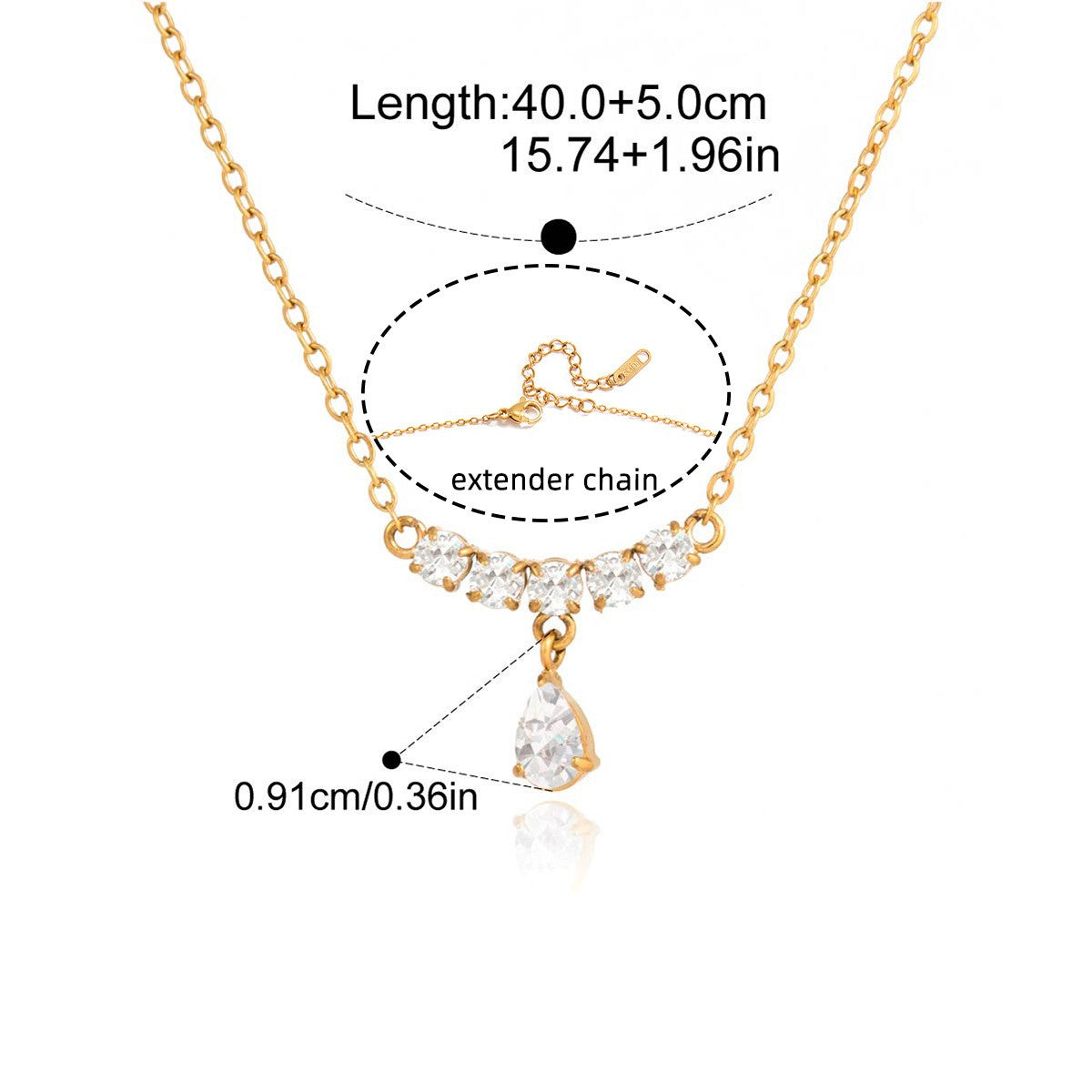 Celestial Star Station Necklace — Curved Bar Teardrop · Gold
