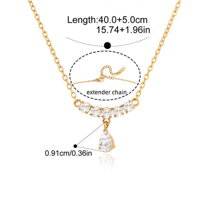Celestial Star Station Necklace — Curved Bar Teardrop · Gold