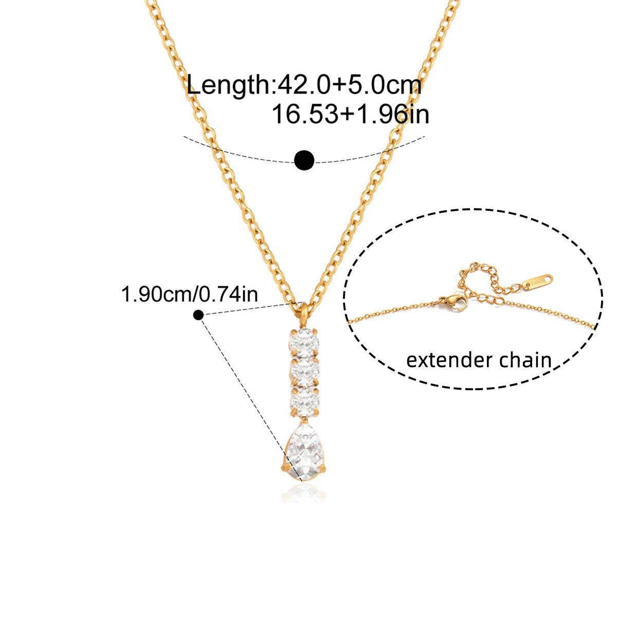 Celestial Star Station Necklace — Vertical Pear Drop · Gold