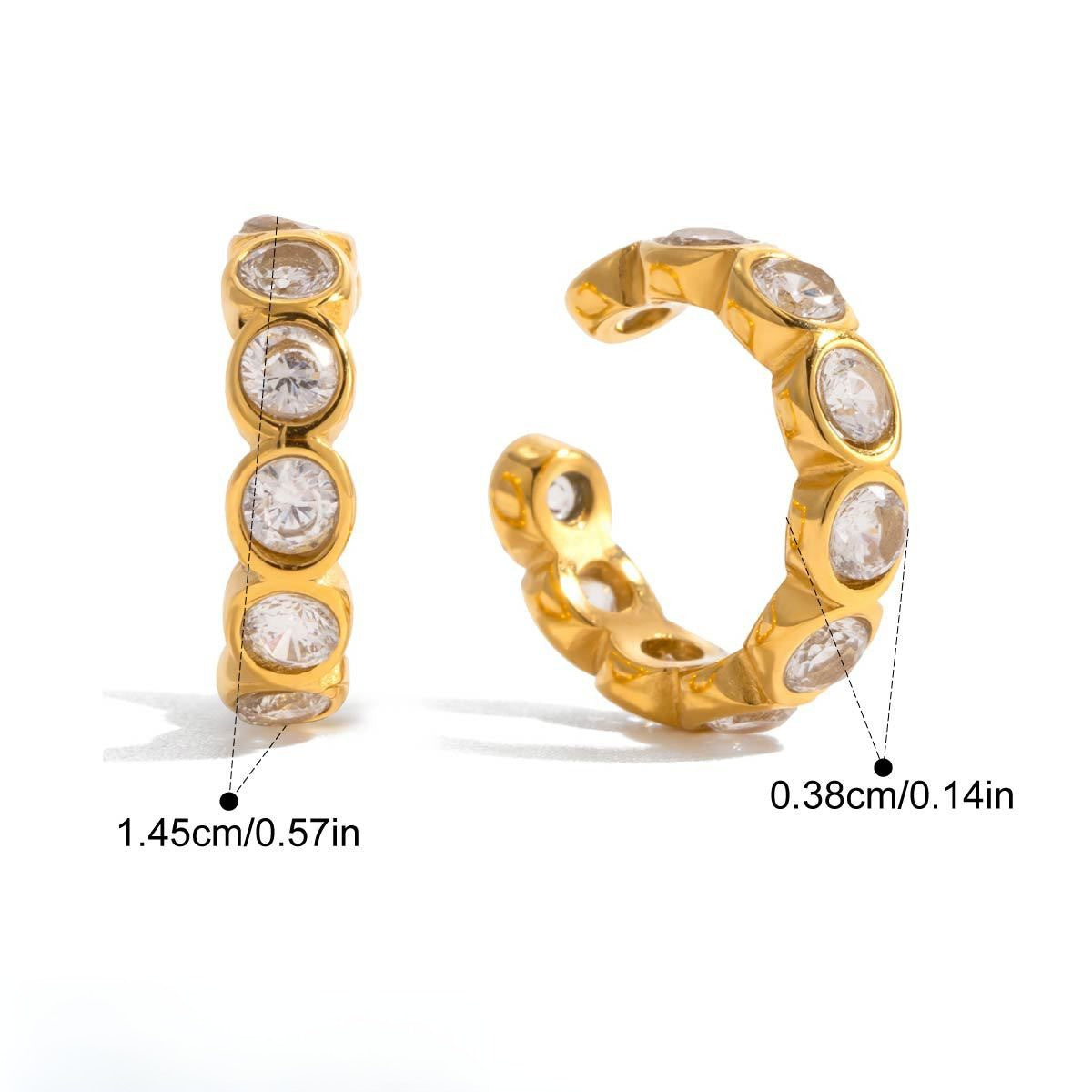 Minimal Geometric Earrings — Bezel CZ Hoop Earring · Gold