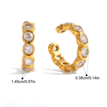 Minimal Geometric Earrings — Bezel CZ Hoop Earring · Gold