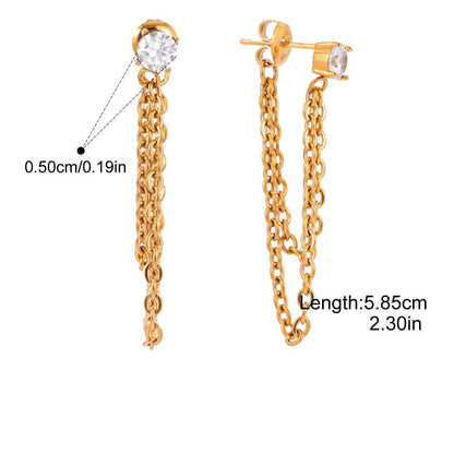 Minimal Geometric Earrings — Round Cut Chain Drop · Gold