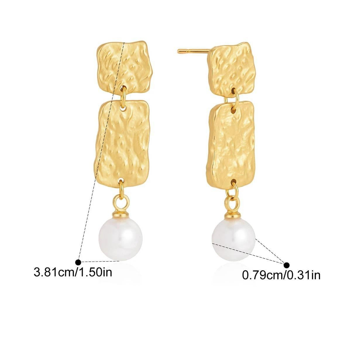Hammered Chunky Earrings — Hammered Pearl Dangle · Gold