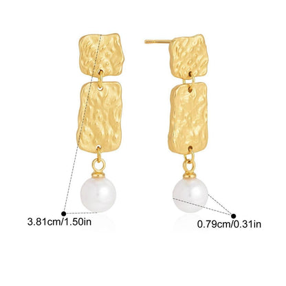 Hammered Chunky Earrings — Hammered Pearl Dangle · Gold