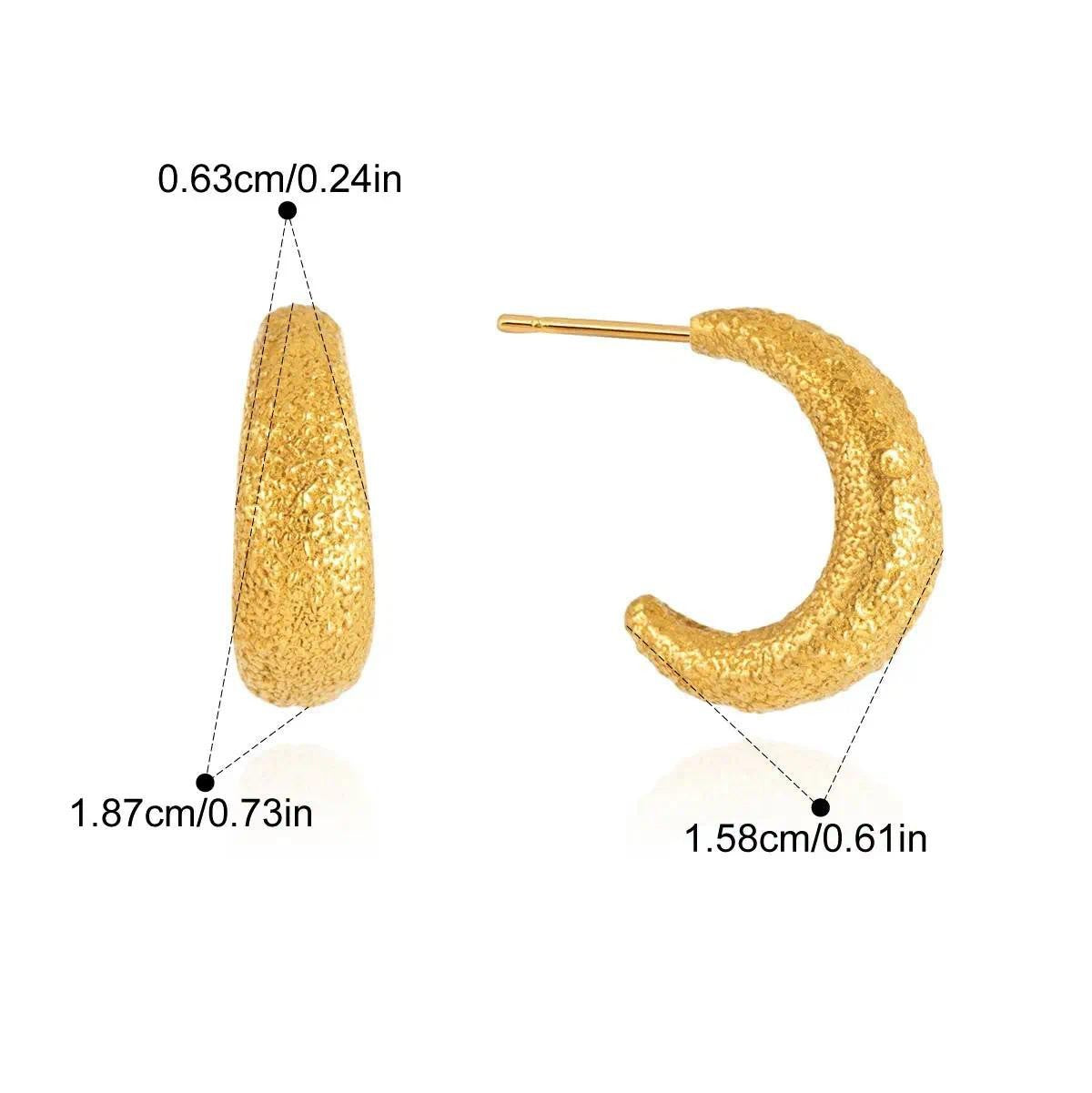 Hammered Chunky Earrings — Stippled Tapered Hoop · Gold