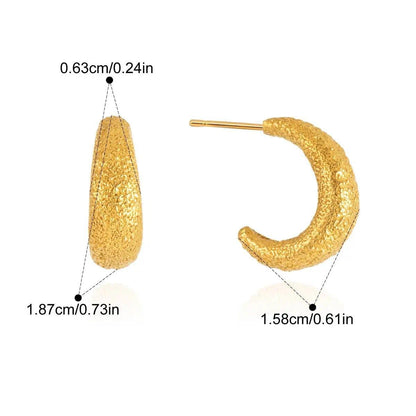 Hammered Chunky Earrings — Stippled Tapered Hoop · Gold