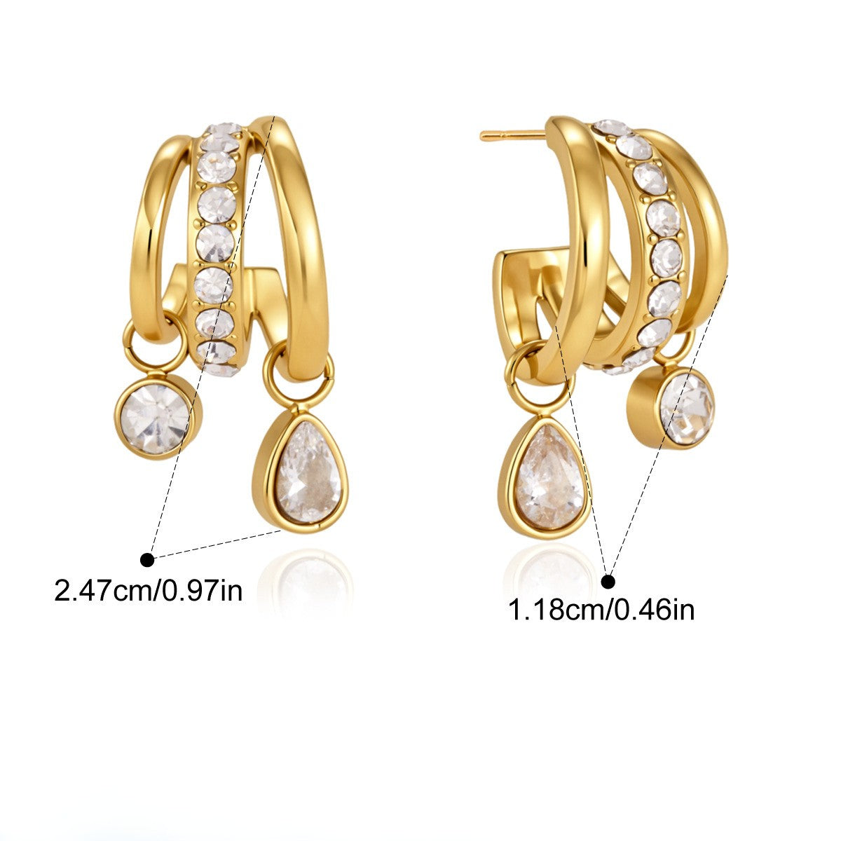 Chunky Hoop Drop Earrings — Pavé Double Hoop Drops · Gold