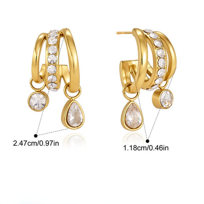 Chunky Hoop Drop Earrings — Pavé Double Hoop Drops · Gold