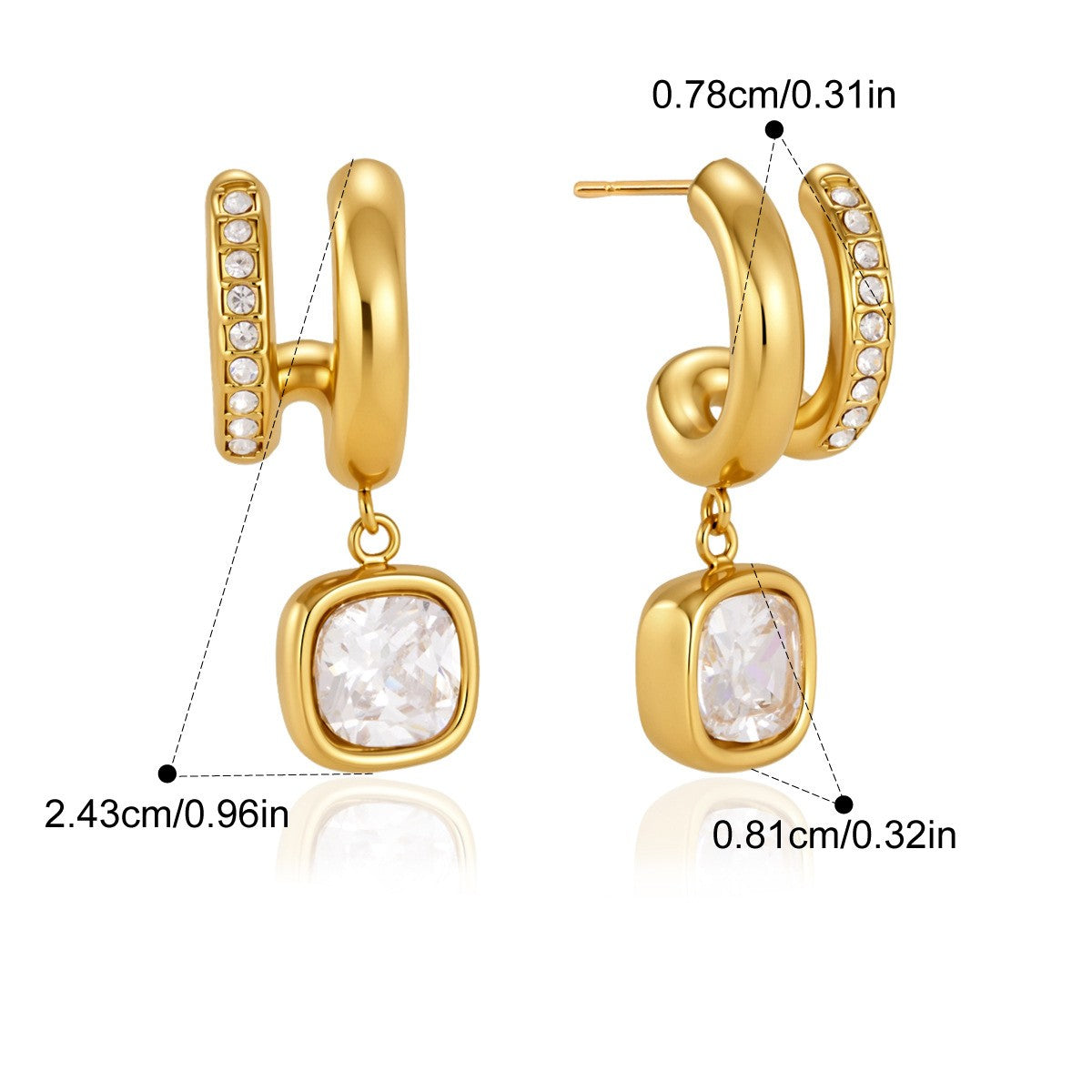 Chunky Hoop Drop Earrings — C-Hoop Cushion Drop · Gold